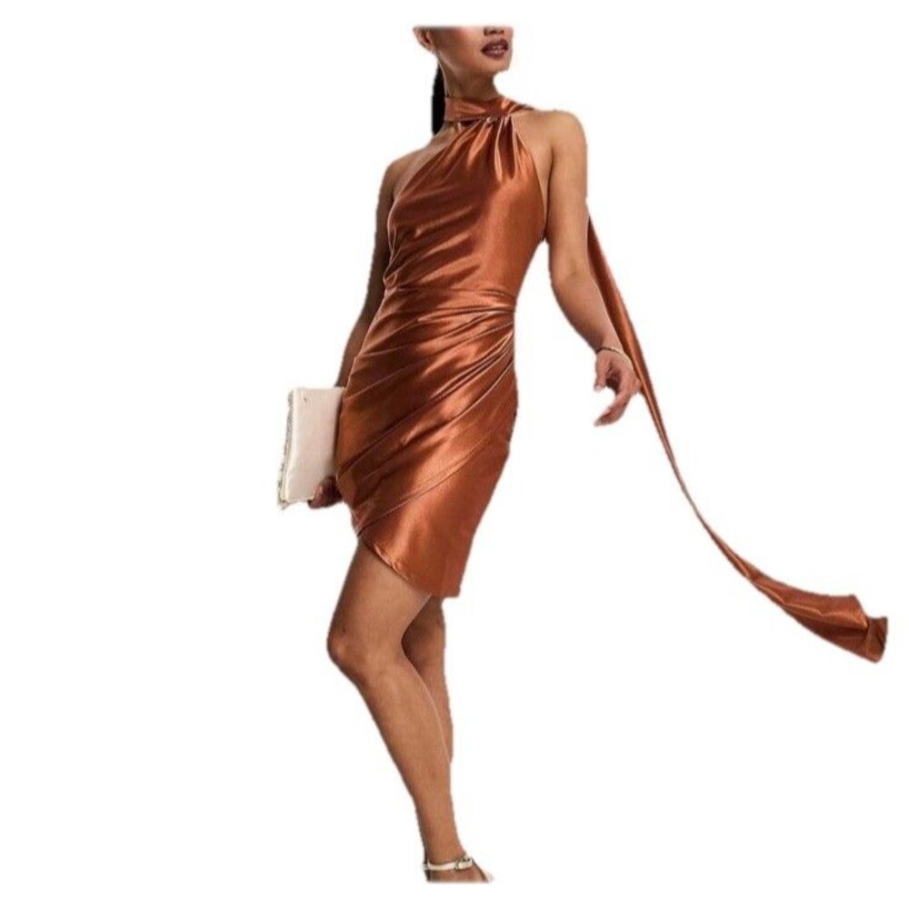 ASOS DESIGN Burnt Orange High Wire Scarf Wrap Open Back Mini Dress Size 6
